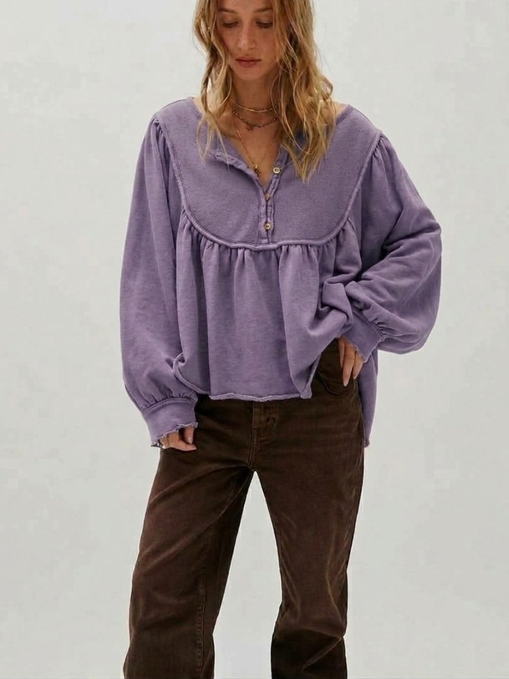 NWT Free People Clean Slate Henley Babydoll Shacket Top Plum Slate Boho Knit XS